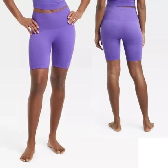 all in motion Pants - All In Motion Women's Seamless High Rise Rib Bike Shorts 6" Purple Size Medium
